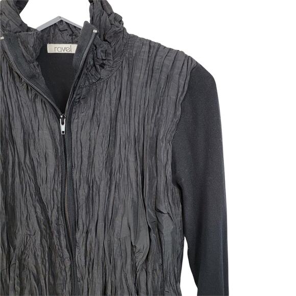 RAVEL Futurecore Black Crinkle Tencel Zip Front Jacket  Size M - Picture 4 of 9